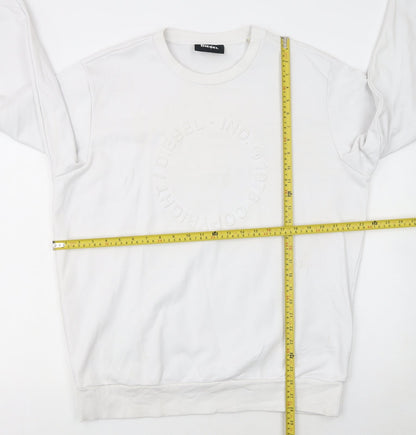 Diesel Men’s White XL Pullover Sweatshirt Crew Neck Logo Cotton