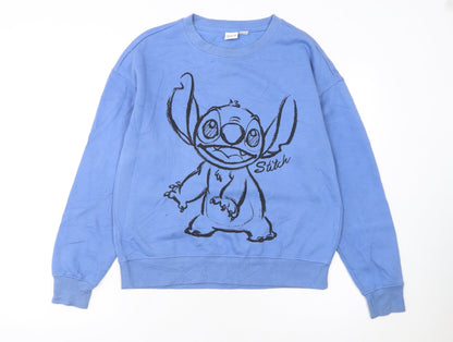 Disney Women Blue Stitch Sweatshirt XS Cotton Pullover