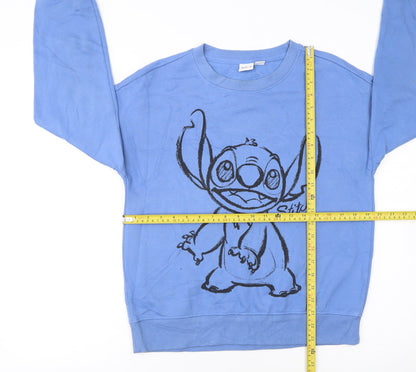 Disney Women Blue Stitch Sweatshirt XS Cotton Pullover