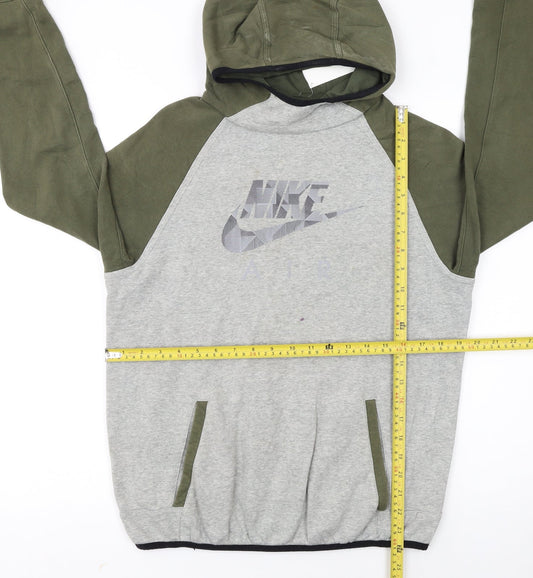 Nike Boys Grey Green Pullover Hoodie XL 13-15 Years Fleece Logo Sweatshirt
