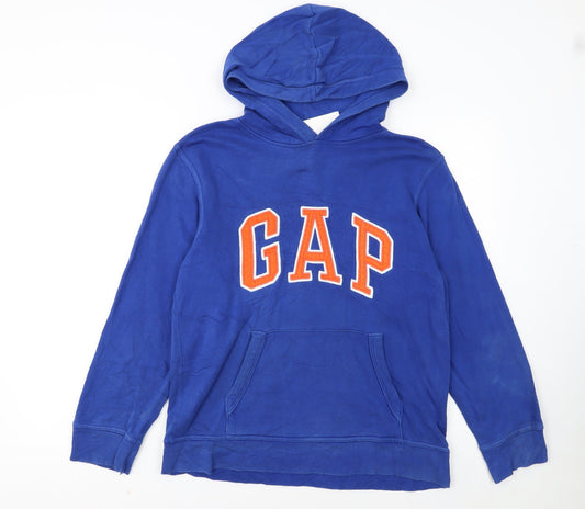 GAP Kids Boys Blue Pullover Hoodie Size 14-16 Cotton Blend Logo Sweatshirt