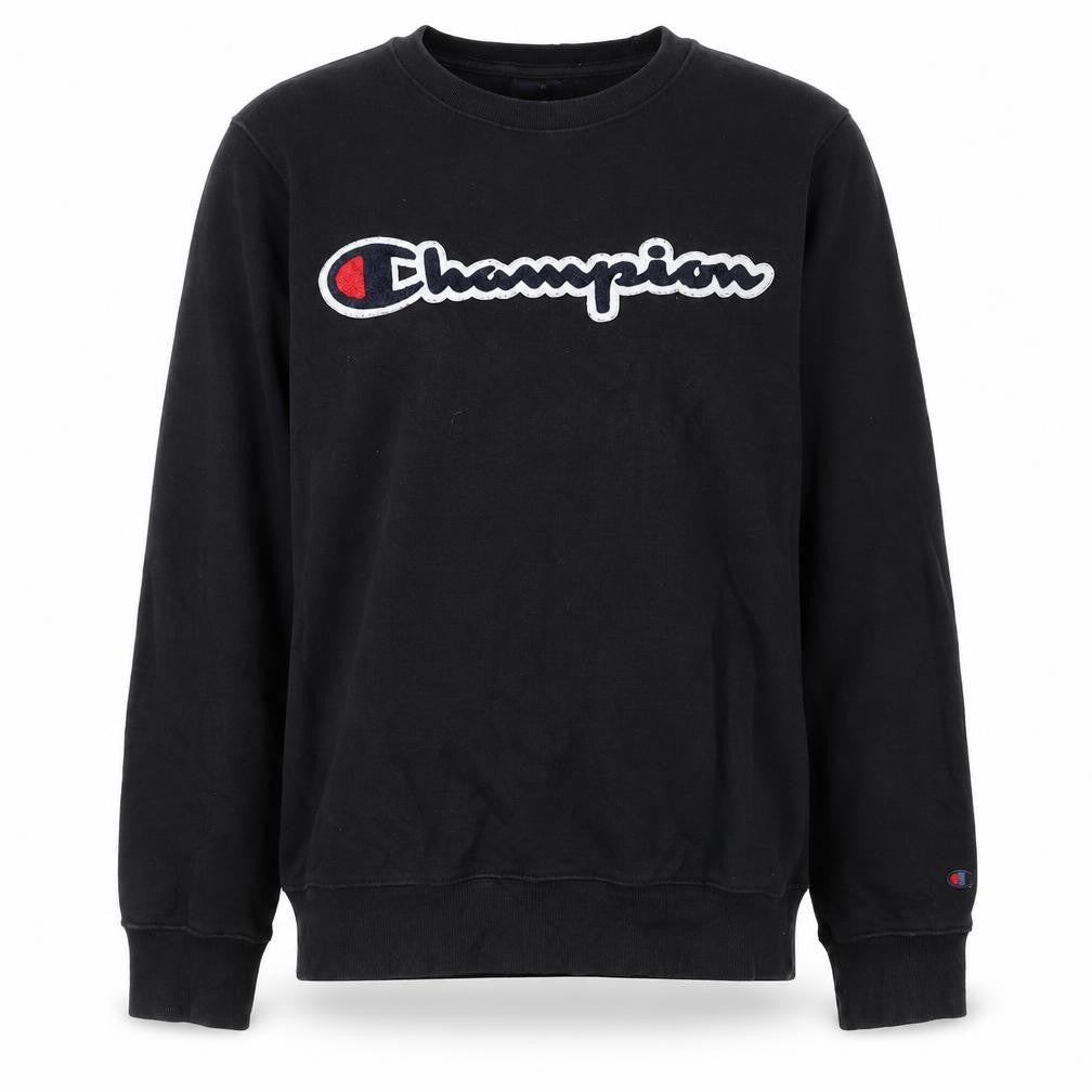 Front view of Champion boys’ black xl pullover sweatshirt long sleeve logo crew neck