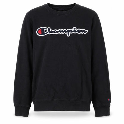 Front view of Champion boys’ black xl pullover sweatshirt long sleeve logo crew neck