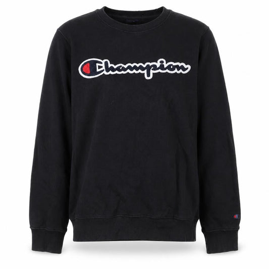 Front view of Champion boys’ black xl pullover sweatshirt long sleeve logo crew neck
