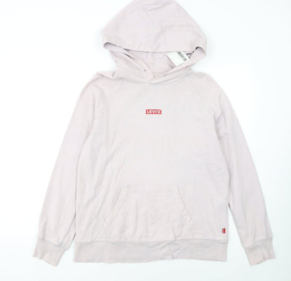 Levi's Women Beige Small Pullover Hoodie Logo Cotton Casual