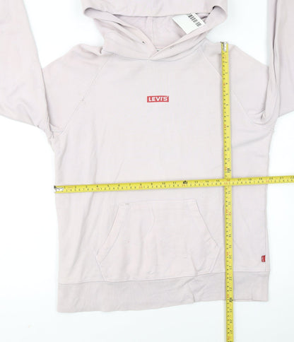 Levi's Women Beige Small Pullover Hoodie Logo Cotton Casual