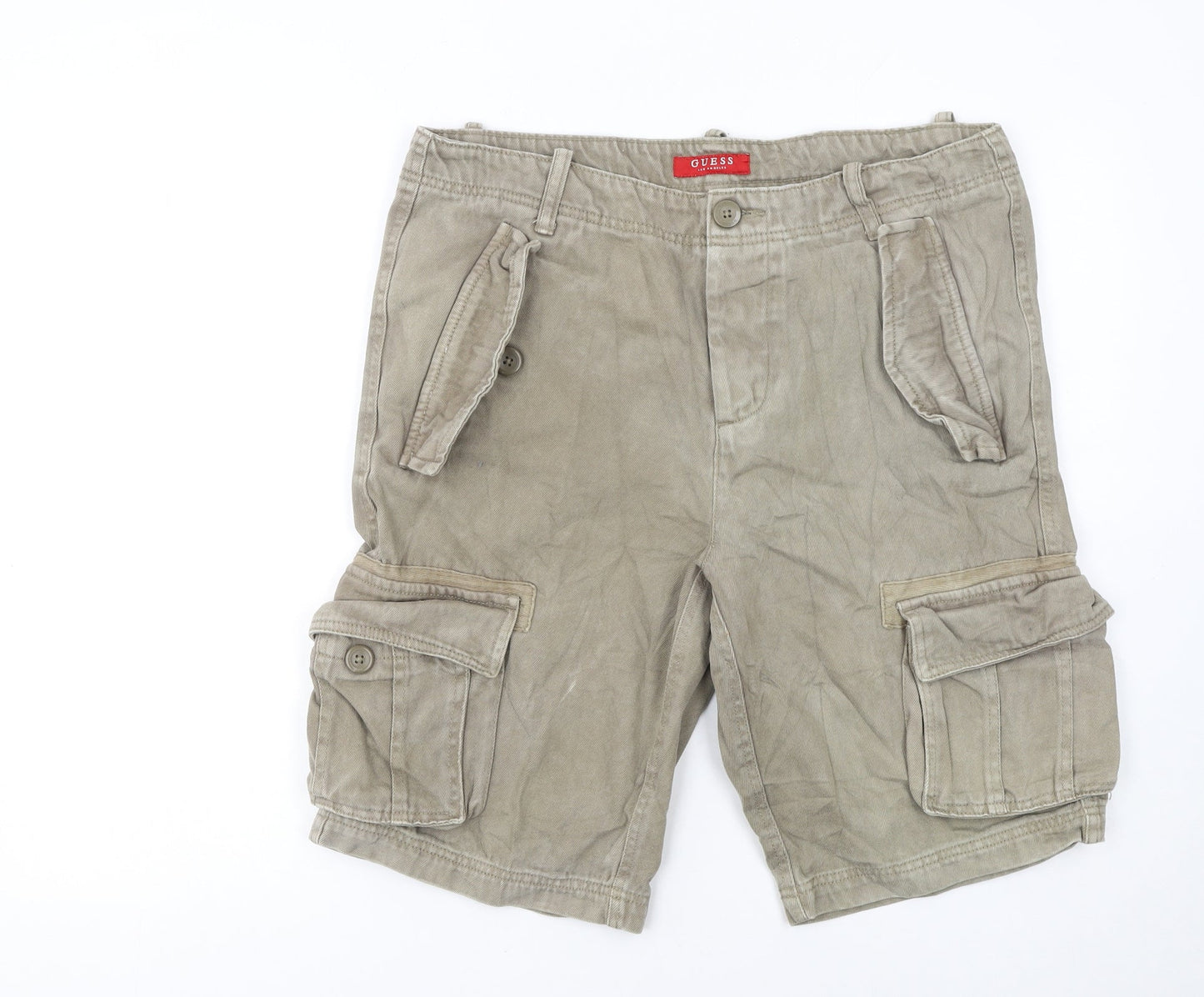 Guess Men Beige Cargo Shorts Size 33 Regular Fit Cotton Pockets