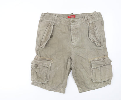 Guess Men Beige Cargo Shorts Size 33 Regular Fit Cotton Pockets