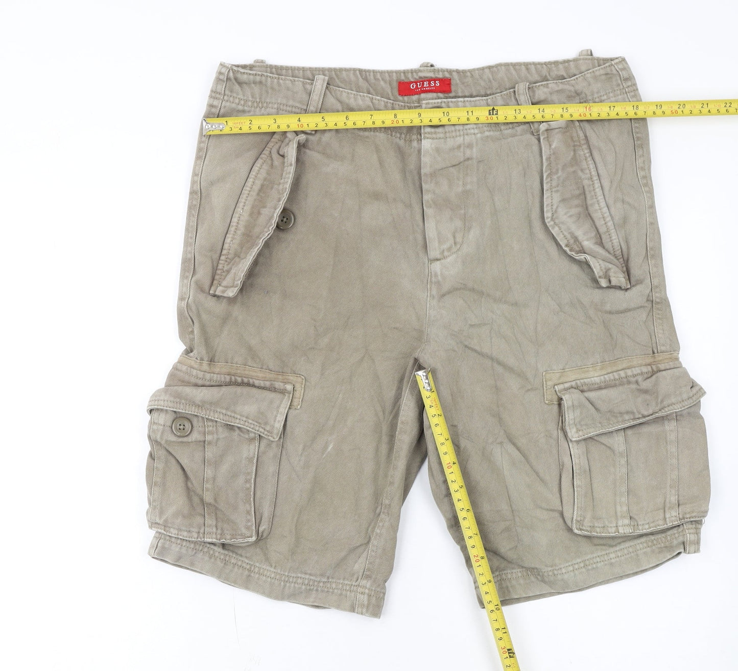 Guess Men Beige Cargo Shorts Size 33 Regular Fit Cotton Pockets