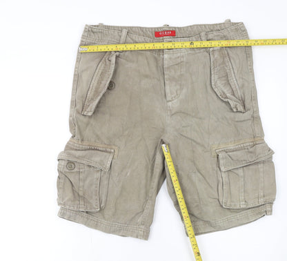 Guess Men Beige Cargo Shorts Size 33 Regular Fit Cotton Pockets