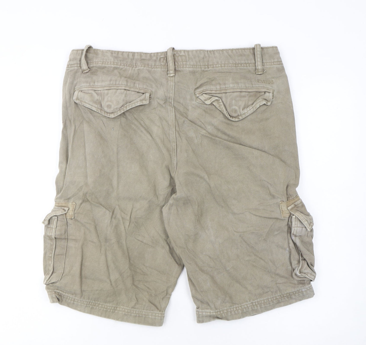 Guess Men Beige Cargo Shorts Size 33 Regular Fit Cotton Pockets
