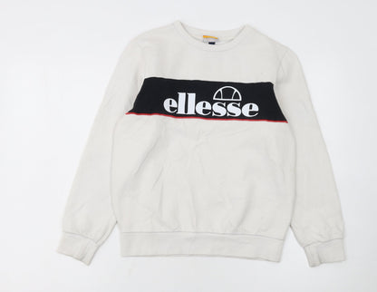 Ellesse Boys White Pullover Sweatshirt 12-13 Years Regular Fit Logo Print