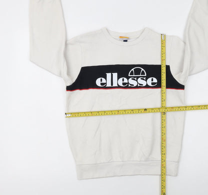 Ellesse Boys White Pullover Sweatshirt 12-13 Years Regular Fit Logo Print