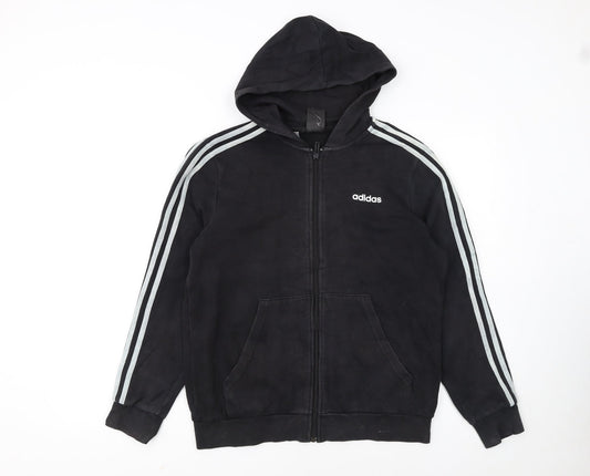 Adidas Boys Black Full Zip Hoodie 13-14 Years Regular Fit Cotton Blend