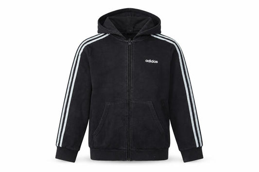 Front view of Adidas boys’ black full zip hoodie 13-14 years regular fit cotton blend