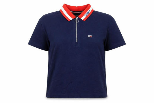 Tommy Jeans Women's Navy Polo Top S Half Zip Cotton Classic Style
