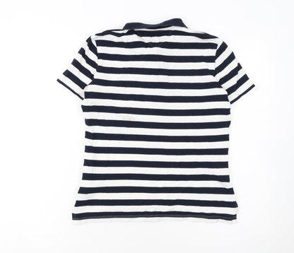 Tommy Hilfiger Women's XS Navy White Striped Cotton Polo Shirt