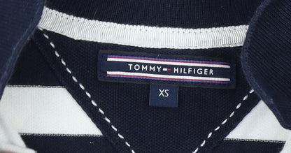 Tommy Hilfiger Women's XS Navy White Striped Cotton Polo Shirt
