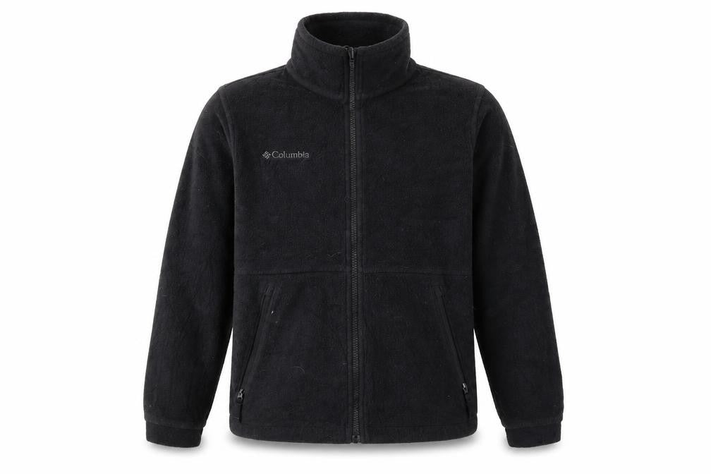 Front view of Columbia boys’ black fleece full zip jacket, size 14-16, years outdoor wear