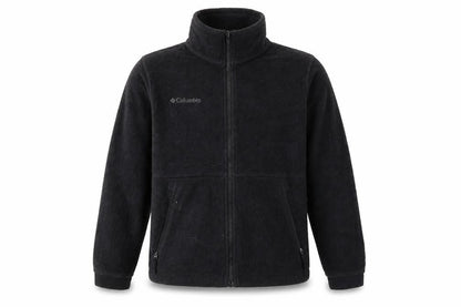 Front view of Columbia boys’ black fleece full zip jacket, size 14-16, years outdoor wear