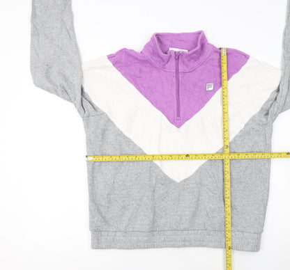 FILA Womens Grey Purple Colourblock 1/4 Zip Sweatshirt XL