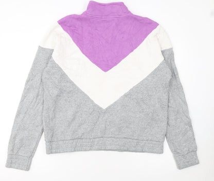 FILA Womens Grey Purple Colourblock 1/4 Zip Sweatshirt XL