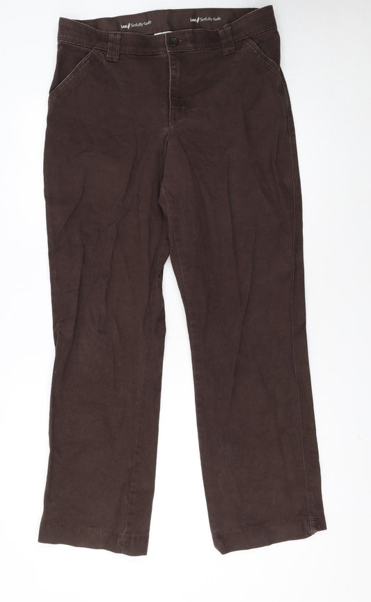 Lee Women Brown Sinfully Soft Cotton Blend Chino Trousers Size 12 Short