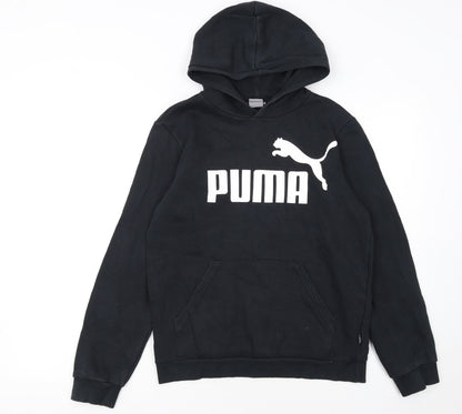 Puma Boys Black Pullover Hoodie 13-14 Years Logo Graphic Fleece Sweatshirt