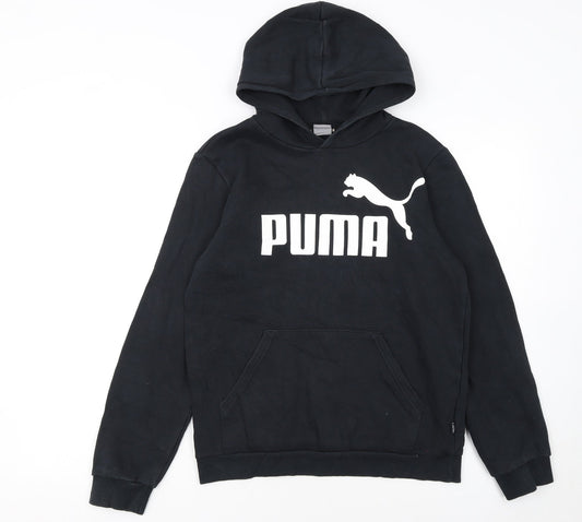 Puma Boys Black Pullover Hoodie 13-14 Years Logo Graphic Fleece Sweatshirt