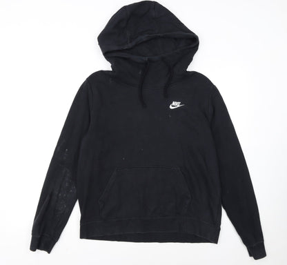 Nike Women Black Pullover Hoodie M Logo Casual Hooded Sweatshirt