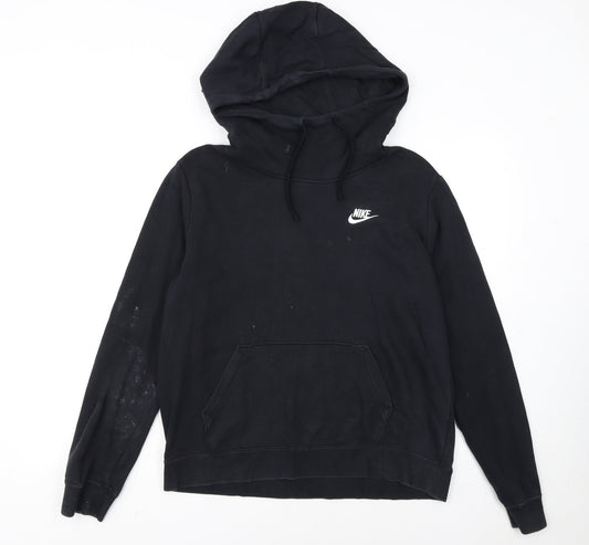 Nike Women Black Pullover Hoodie M Logo Casual Hooded Sweatshirt