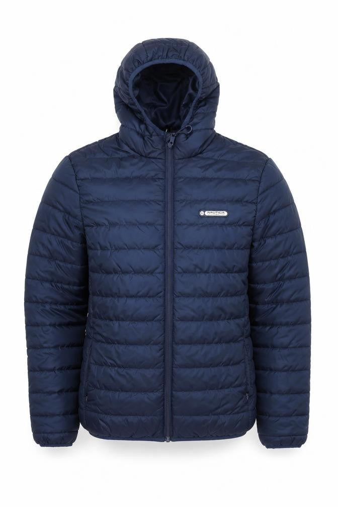 Nautica Men’s Blue Puffer Jacket S Hooded Quilted Winter Coat