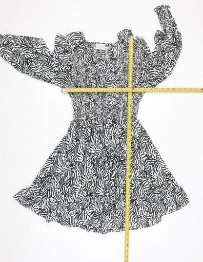 Savida Women’s Black Zebra Print Long Sleeve Skater Dress Size 10
