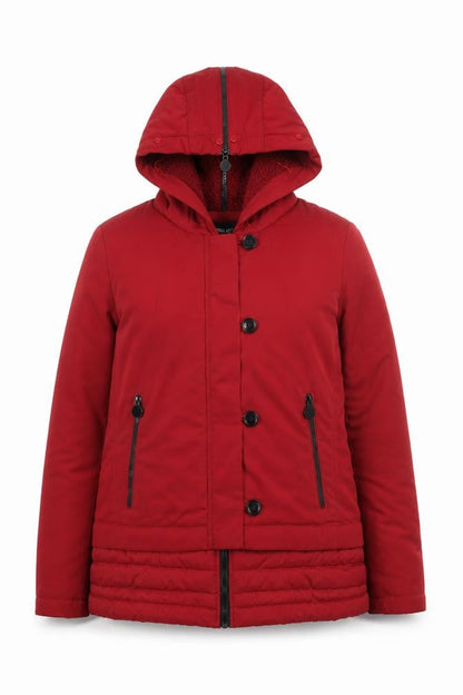 Attentif Women Red Hooded Puffer Jacket Size 12 Lined Winter Coat