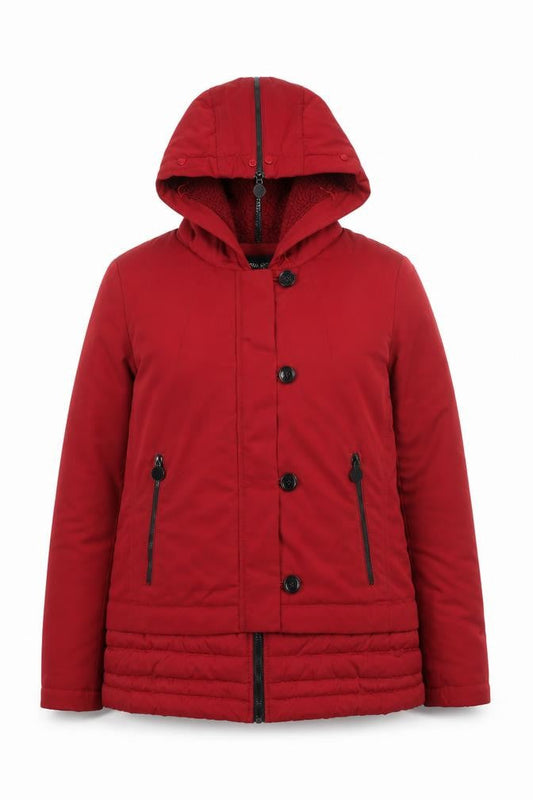 Attentif Women Red Hooded Puffer Jacket Size 12 Lined Winter Coat