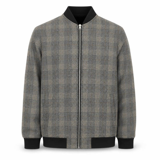 Paul Calvin Men's Grey Checked Wool Blend Bomber Jacket XS