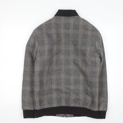 Paul Calvin Men's Grey Checked Wool Blend Bomber Jacket XS