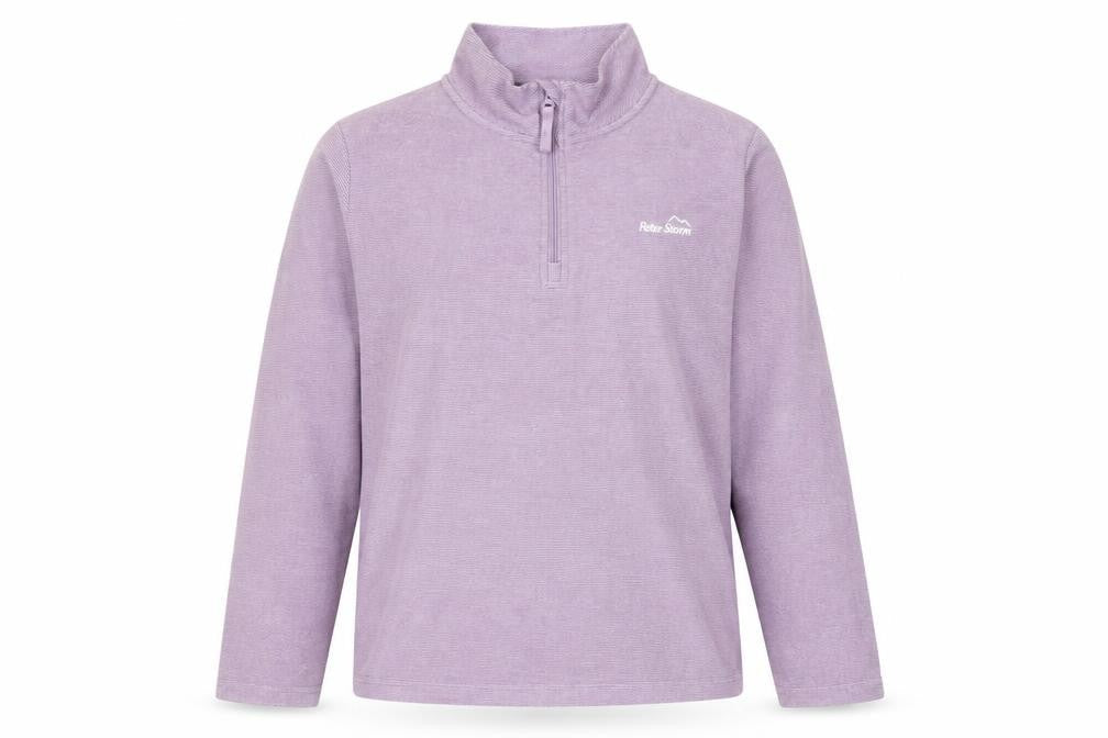 Front view of Peter Storm girls’ purple 1/4 zip fleece sweatshirt, size 13, regular fit