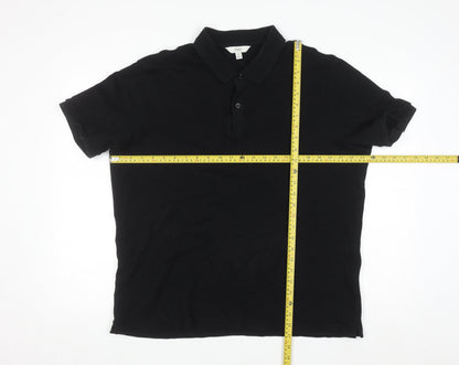 Marks and Spencer Men's Black Cotton Polo Shirt XL Regular Fit