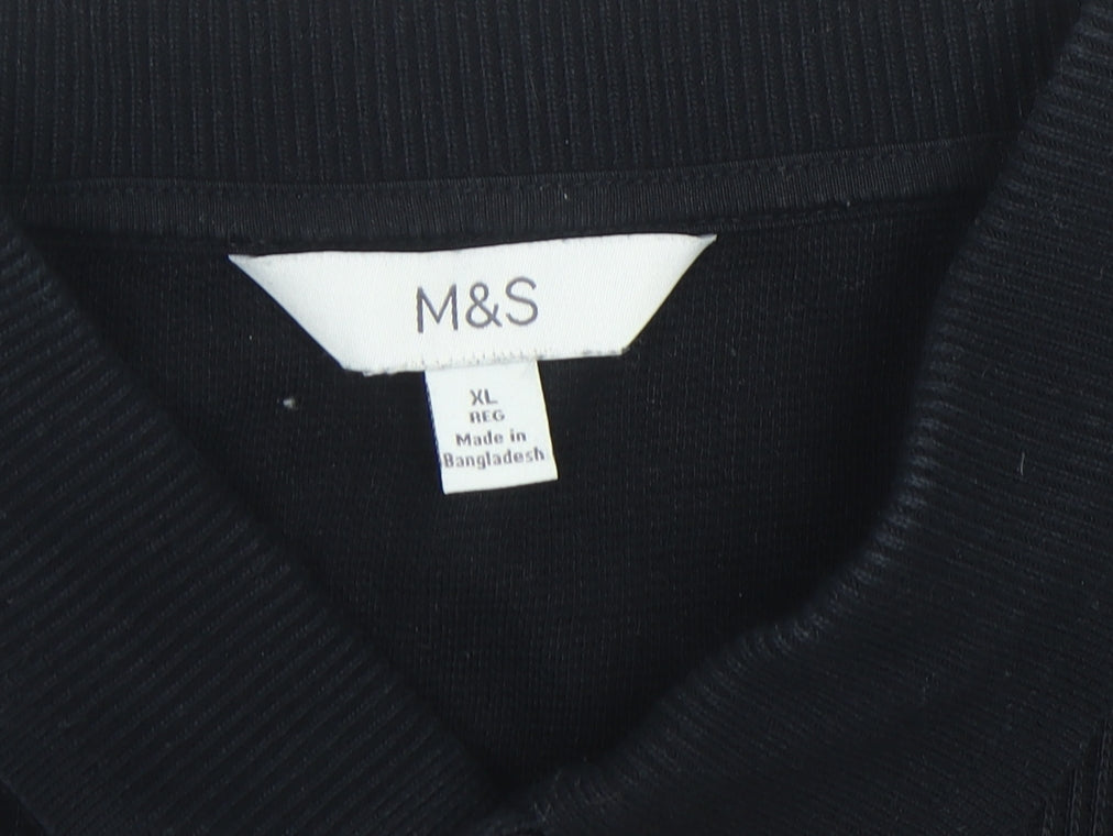Marks and Spencer Men's Black Cotton Polo Shirt XL Regular Fit