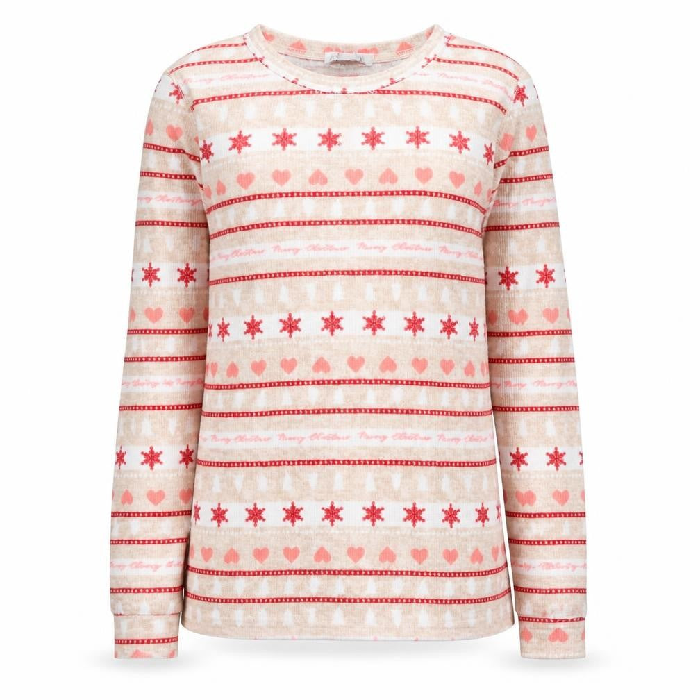 Miso Women's Beige Christmas Long Sleeve Fleece Nightshirt UK 8