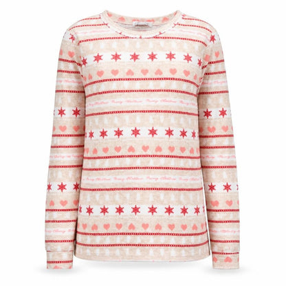 Miso Women's Beige Christmas Long Sleeve Fleece Nightshirt UK 8
