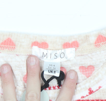 Miso Women's Beige Christmas Long Sleeve Fleece Nightshirt UK 8