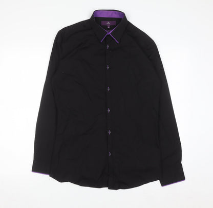 Next Men's Black Slim Fit Cotton Long Sleeve Button-Up Shirt 15in 38cm
