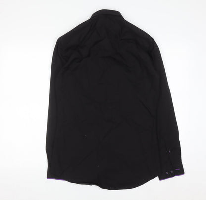 Next Men's Black Slim Fit Cotton Long Sleeve Button-Up Shirt 15in 38cm