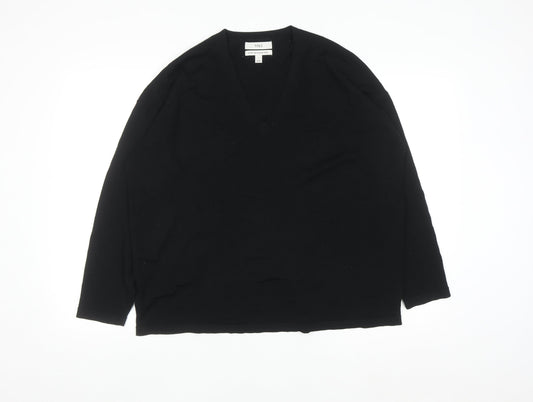 Marks and Spencer Men's Black L Merino Wool V-Neck Jumper