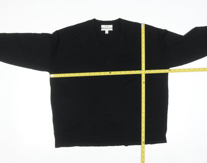 Marks and Spencer Men's Black L Merino Wool V-Neck Jumper