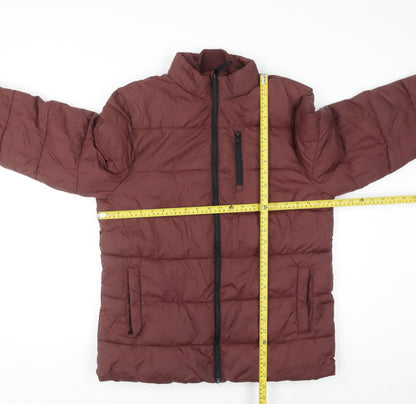 F&F Men's Brown Mid-Length Puffer Jacket Size M Nylon Zip Padded