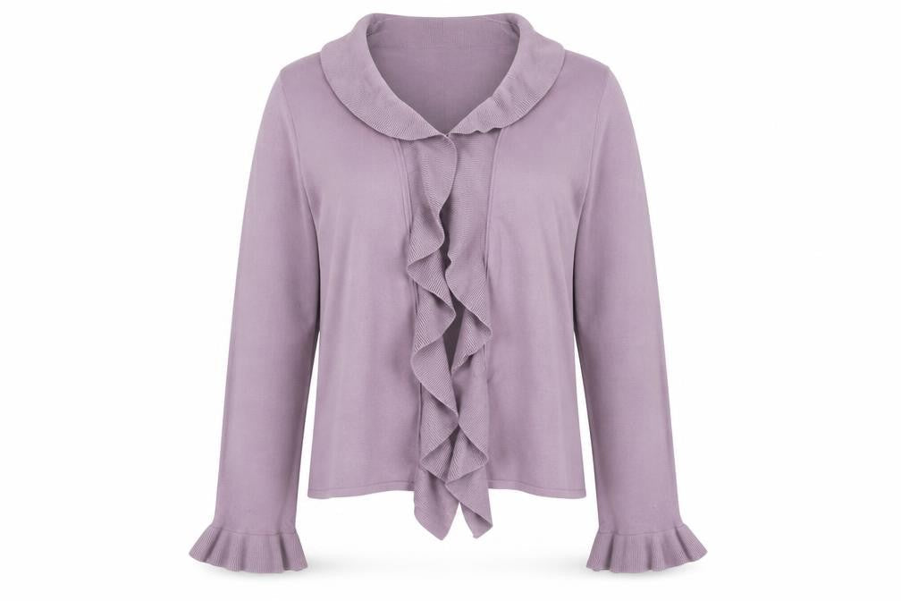 Wallis Women’s Purple Ruffle Collar Open Knit Cardigan Size 14