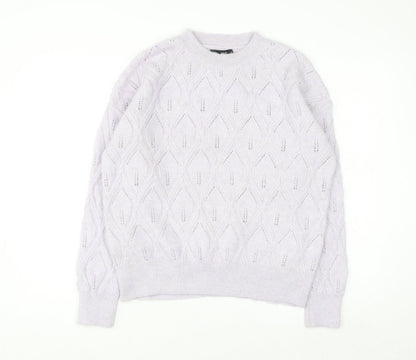 MNG Women's Purple Open-Knit Crew Neck Jumper Size L